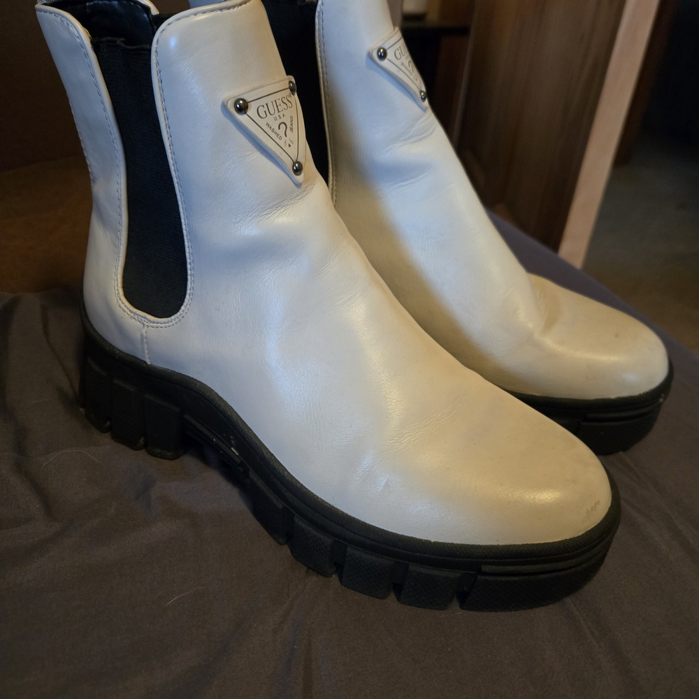 Guess White Leather Ankle Boots